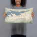 Person holding 20x12 Custom Big Bear Lake California Map Throw Pillow in Woodblock