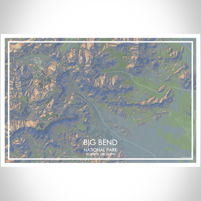 Big Bend National Park Map Print Landscape Orientation in Afternoon Style With Shaded Background