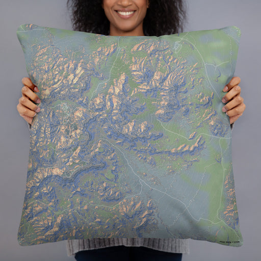 Person holding 22x22 Custom Big Bend National Park Map Throw Pillow in Afternoon