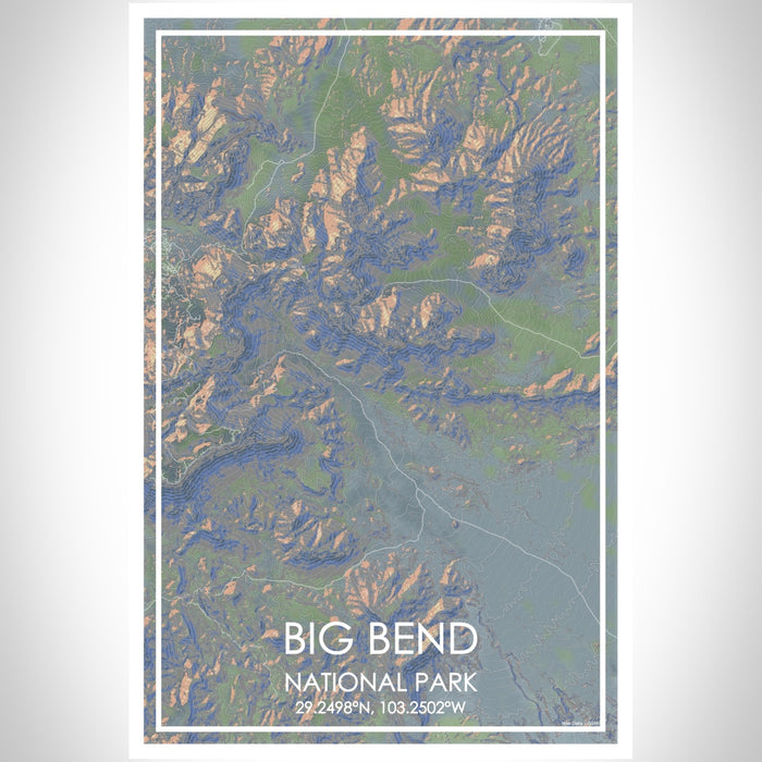 Big Bend National Park Map Print Portrait Orientation in Afternoon Style With Shaded Background
