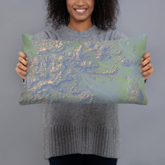 Person holding 20x12 Custom Big Bend National Park Map Throw Pillow in Afternoon