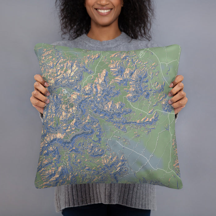 Person holding 18x18 Custom Big Bend National Park Map Throw Pillow in Afternoon