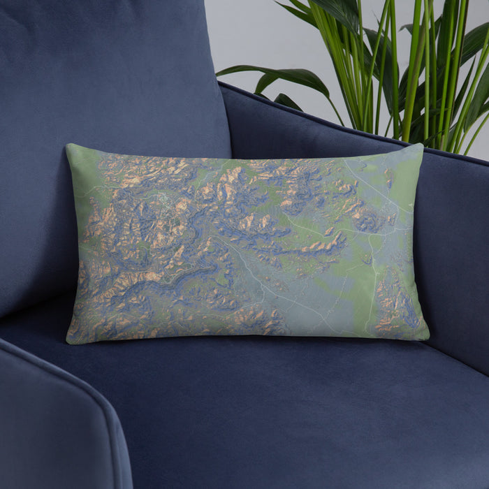 Custom Big Bend National Park Map Throw Pillow in Afternoon on Blue Colored Chair