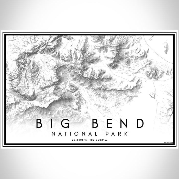 Big Bend National Park Map Print Landscape Orientation in Classic Style With Shaded Background