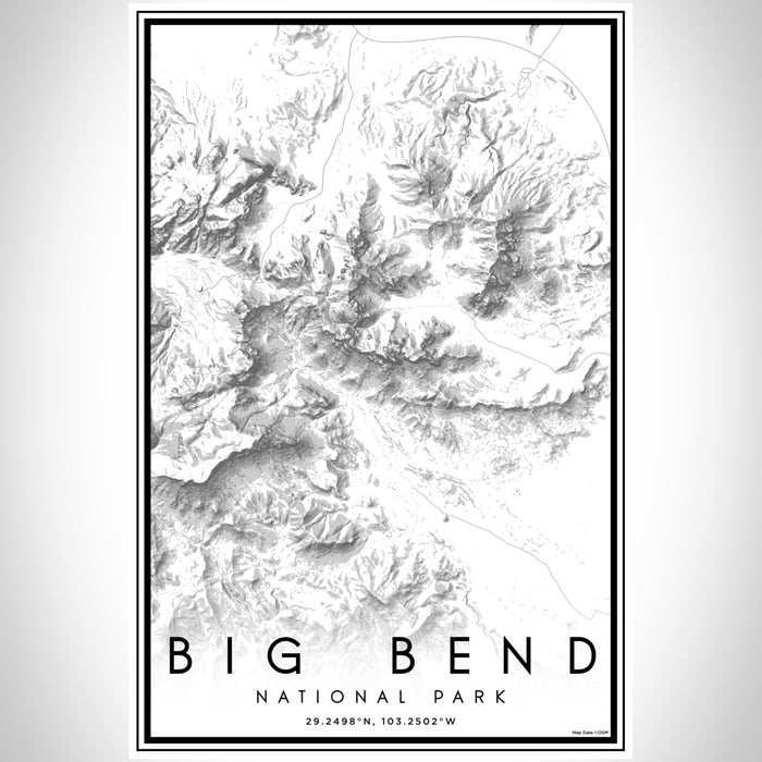 Big Bend National Park Map Print Portrait Orientation in Classic Style With Shaded Background