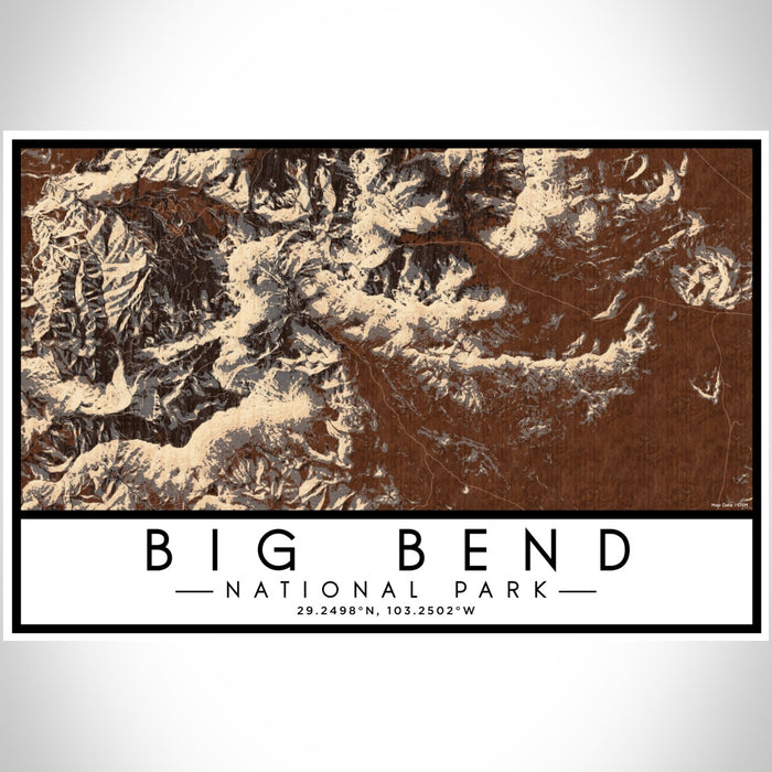 Big Bend National Park Map Print Landscape Orientation in Ember Style With Shaded Background