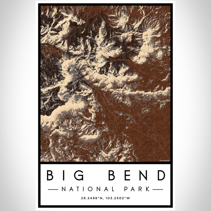 Big Bend National Park Map Print Portrait Orientation in Ember Style With Shaded Background