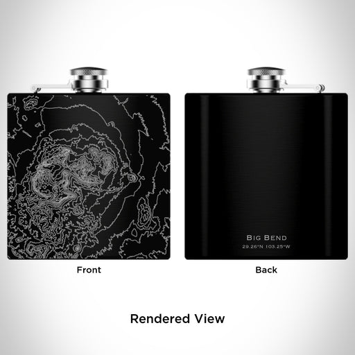 Rendered View of Big Bend National Park Map Engraving on 6oz Stainless Steel Flask in Black