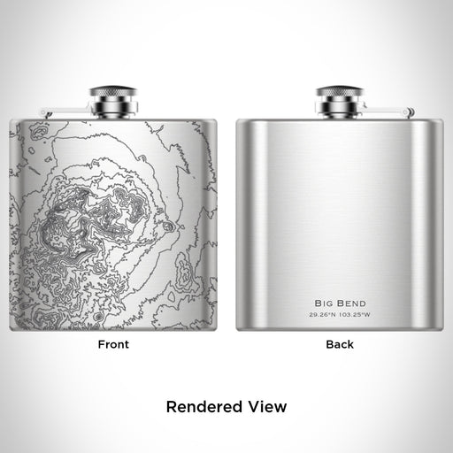 Rendered View of Big Bend National Park Map Engraving on 6oz Stainless Steel Flask