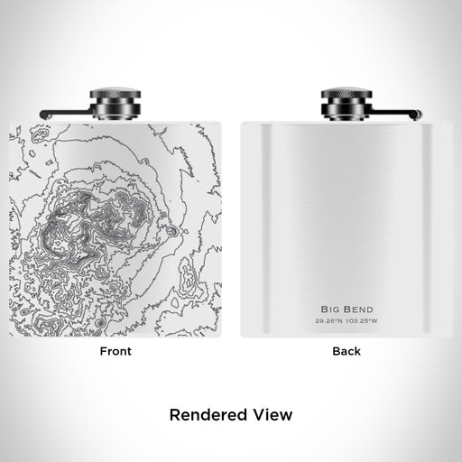Rendered View of Big Bend National Park Map Engraving on 6oz Stainless Steel Flask in White