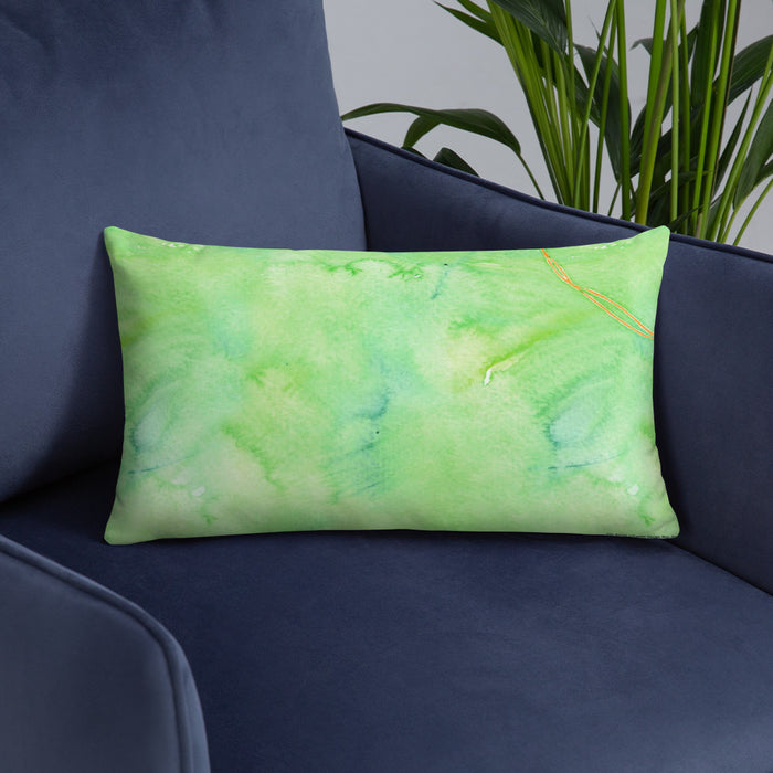 Custom Big Bend National Park Map Throw Pillow in Watercolor on Blue Colored Chair