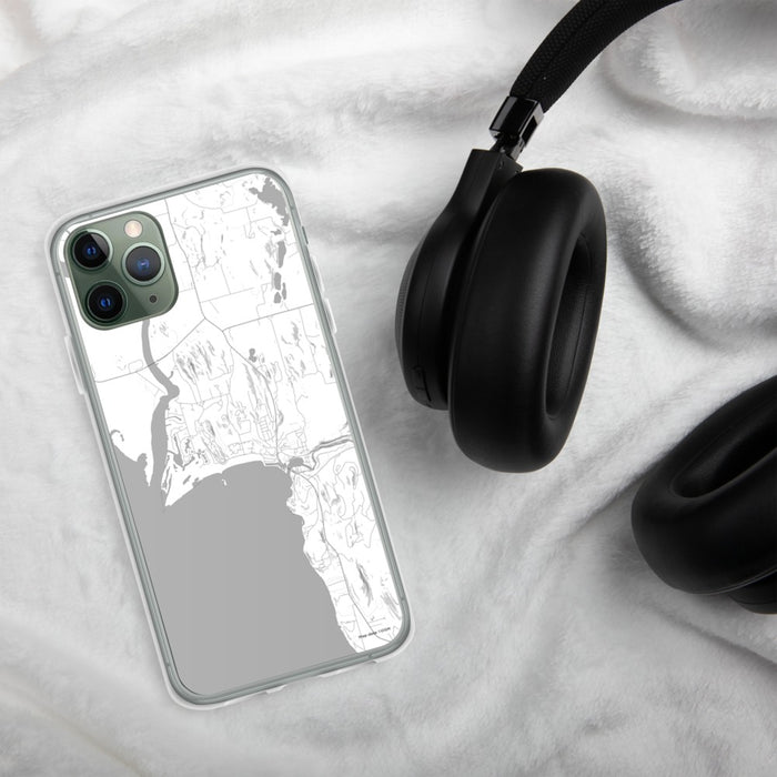 Custom Bigfork Montana Map Phone Case in Classic on Table with Black Headphones