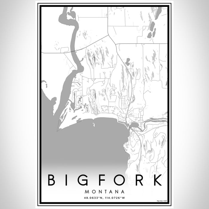 Bigfork Montana Map Print Portrait Orientation in Classic Style With Shaded Background