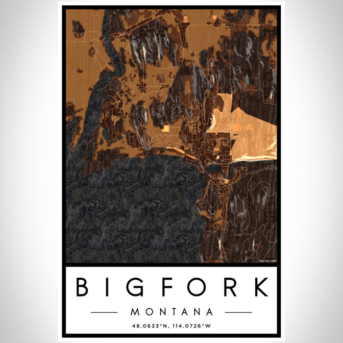 Bigfork Montana Map Print Portrait Orientation in Ember Style With Shaded Background