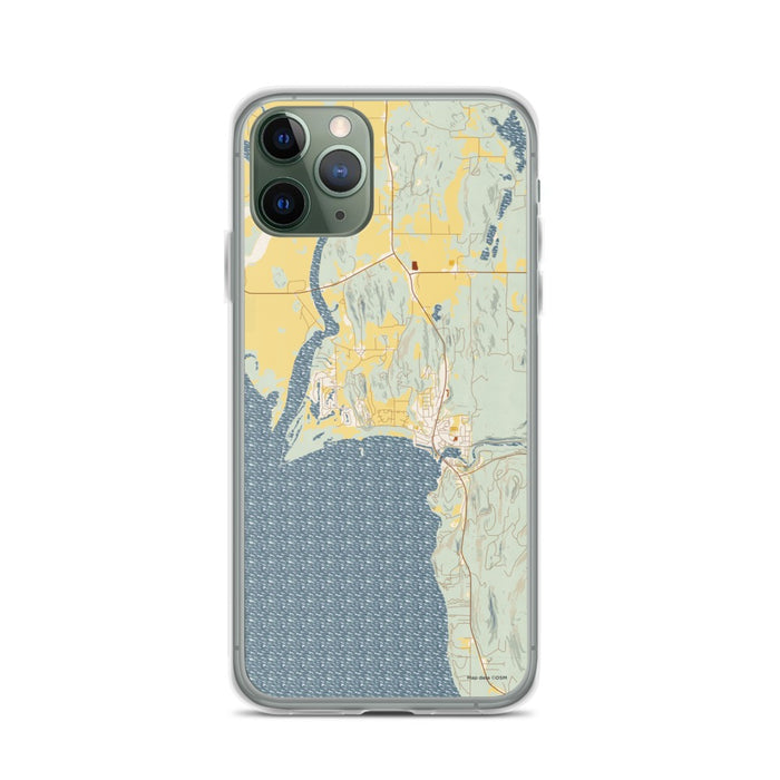 Custom iPhone 11 Pro Bigfork Montana Map Phone Case in Woodblock
