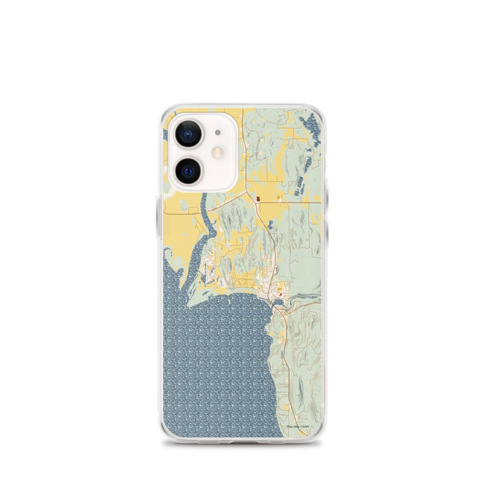 Custom iPhone 12 mini Bigfork Montana Map Phone Case in Woodblock