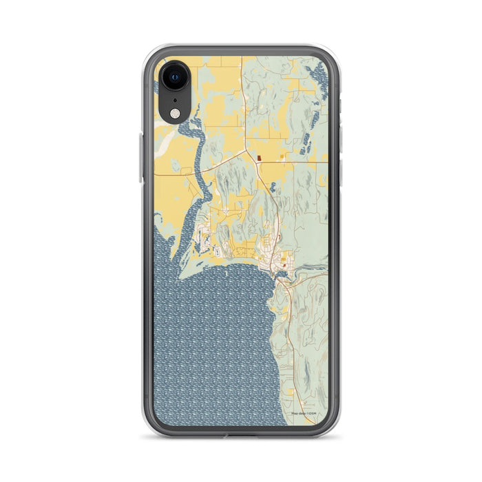 Custom iPhone XR Bigfork Montana Map Phone Case in Woodblock