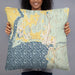 Person holding 22x22 Custom Bigfork Montana Map Throw Pillow in Woodblock