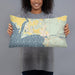 Person holding 20x12 Custom Bigfork Montana Map Throw Pillow in Woodblock