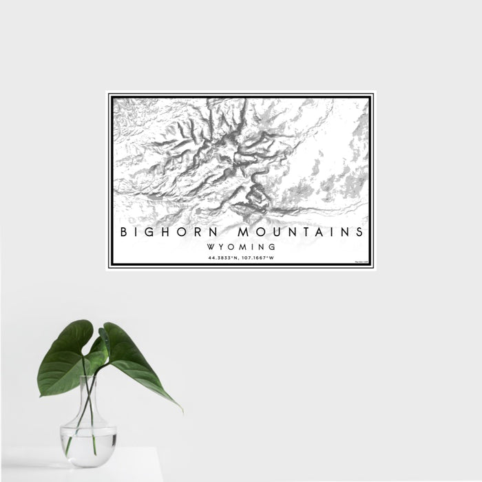 16x24 Bighorn Mountains Wyoming Map Print Landscape Orientation in Classic Style With Tropical Plant Leaves in Water