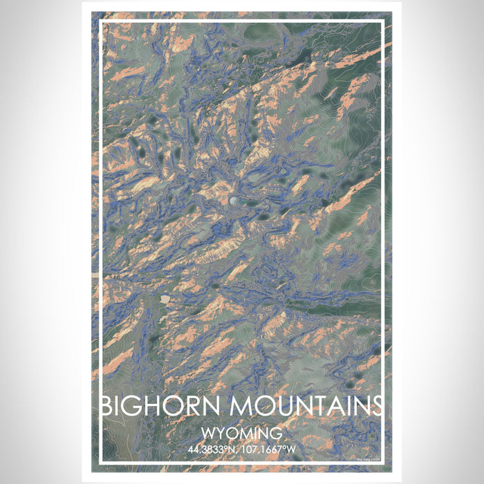 Bighorn Mountains Wyoming Map Print Portrait Orientation in Afternoon Style With Shaded Background