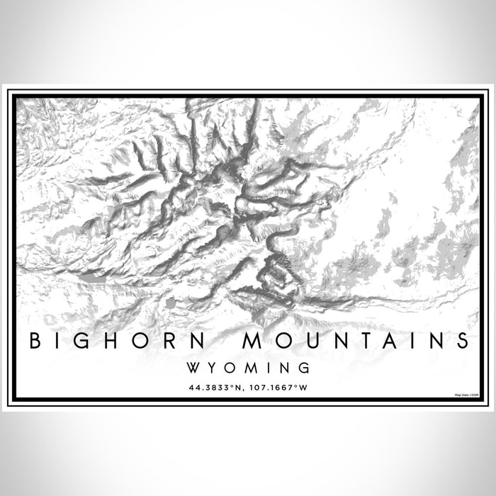 Bighorn Mountains Wyoming Map Print Landscape Orientation in Classic Style With Shaded Background