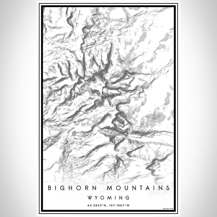 Bighorn Mountains Wyoming Map Print Portrait Orientation in Classic Style With Shaded Background