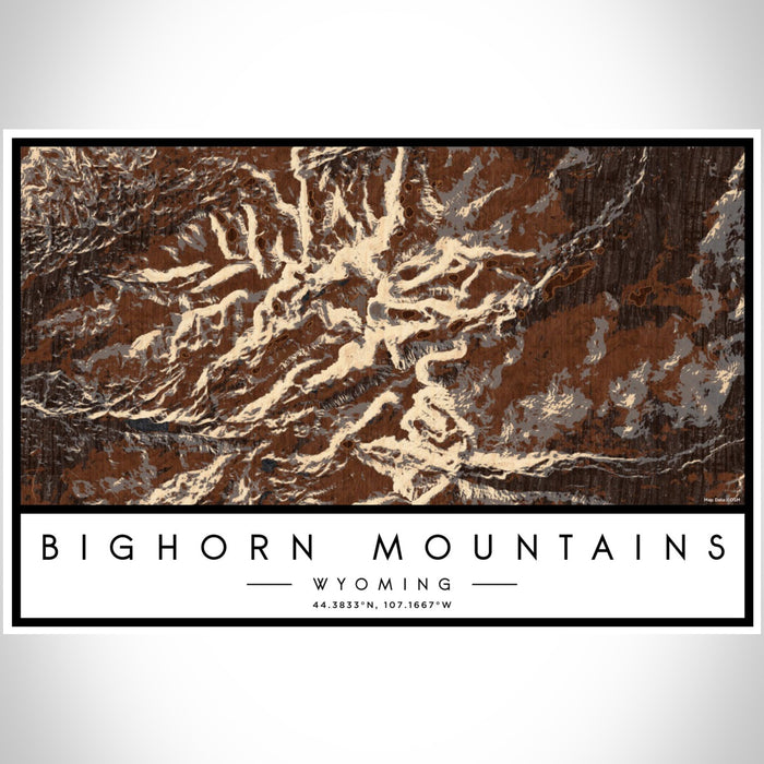 Bighorn Mountains Wyoming Map Print Landscape Orientation in Ember Style With Shaded Background