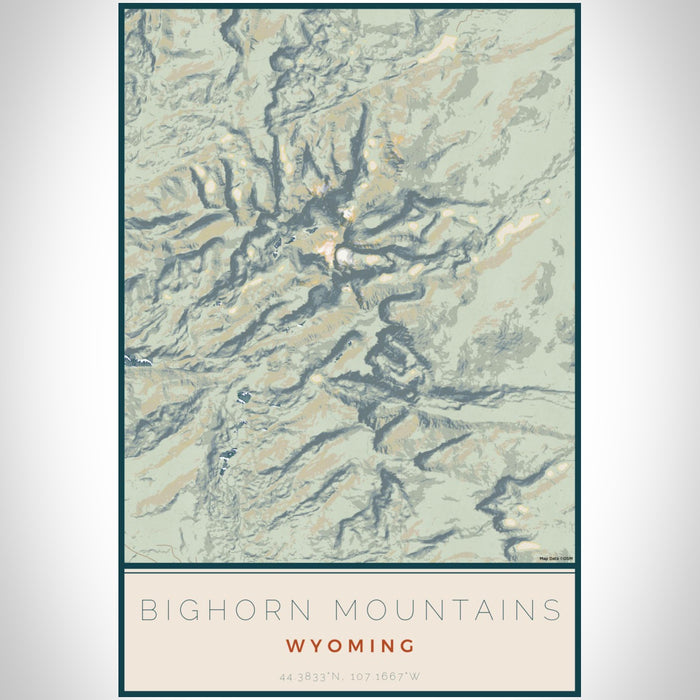Bighorn Mountains Wyoming Map Print Portrait Orientation in Woodblock Style With Shaded Background