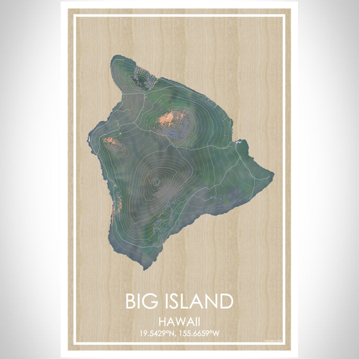 Big Island Hawaii Map Print Portrait Orientation in Afternoon Style With Shaded Background