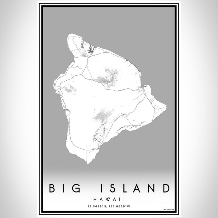 Big Island Hawaii Map Print Portrait Orientation in Classic Style With Shaded Background
