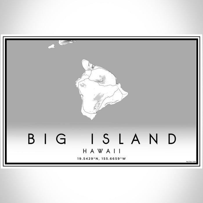 Big Island Hawaii Map Print Landscape Orientation in Classic Style With Shaded Background