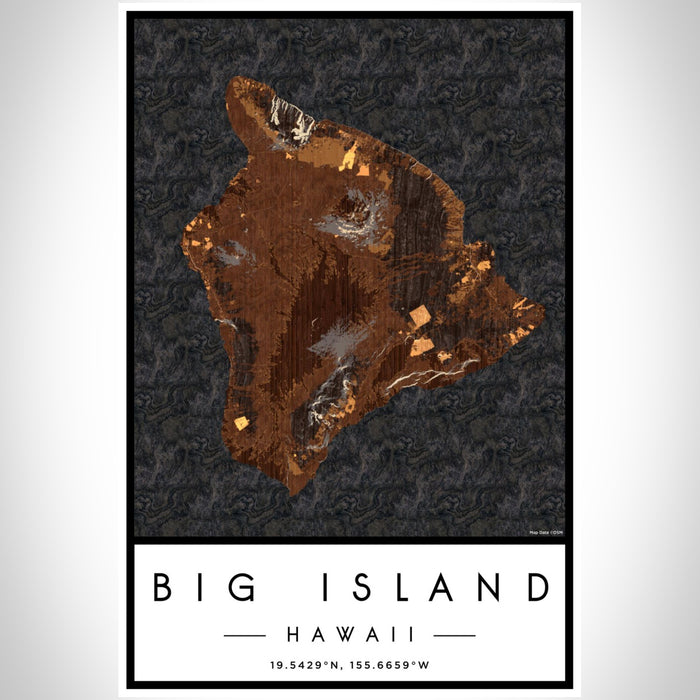 Big Island Hawaii Map Print Portrait Orientation in Ember Style With Shaded Background