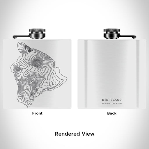 Rendered View of Big Island Hawaii Map Engraving on 6oz Stainless Steel Flask in White