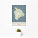 12x18 Big Island Hawaii Map Print Portrait Orientation in Woodblock Style With Small Cactus Plant in White Planter