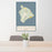24x36 Big Island Hawaii Map Print Portrait Orientation in Woodblock Style Behind 2 Chairs Table and Potted Plant