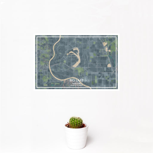 12x18 Big Lake Missouri Map Print Landscape Orientation in Afternoon Style With Small Cactus Plant in White Planter