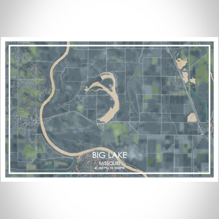 Big Lake Missouri Map Print Landscape Orientation in Afternoon Style With Shaded Background