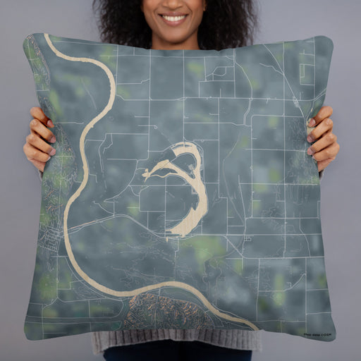 Person holding 22x22 Custom Big Lake Missouri Map Throw Pillow in Afternoon