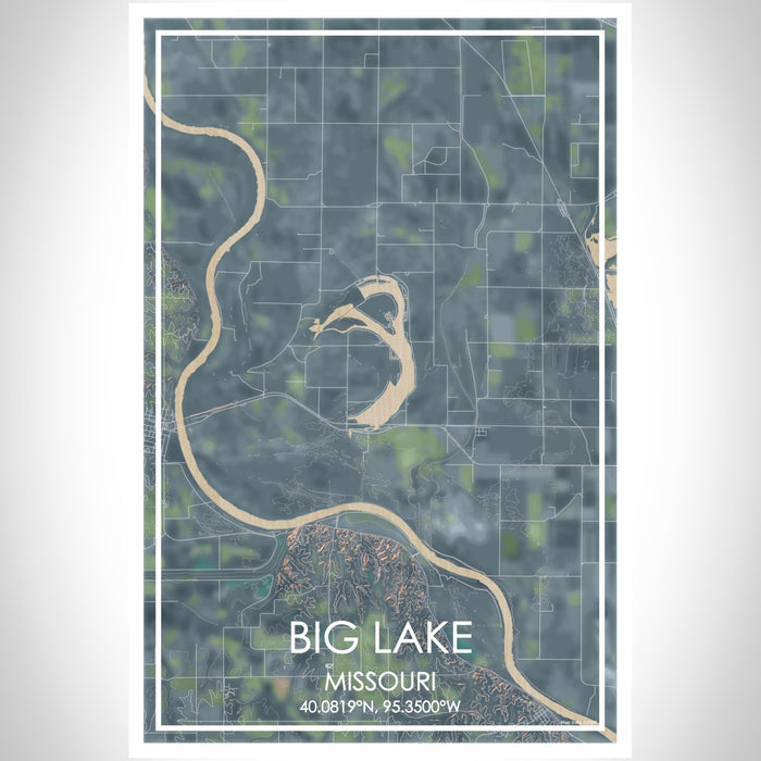 Big Lake Missouri Map Print Portrait Orientation in Afternoon Style With Shaded Background