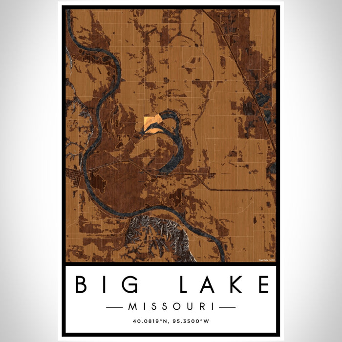 Big Lake Missouri Map Print Portrait Orientation in Ember Style With Shaded Background
