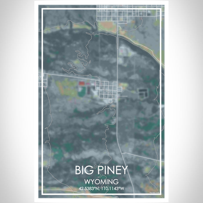 Big Piney Wyoming Map Print Portrait Orientation in Afternoon Style With Shaded Background