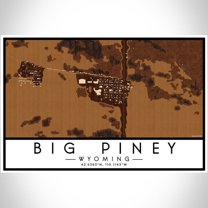 Big Piney Wyoming Map Print Landscape Orientation in Ember Style With Shaded Background