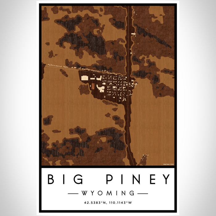 Big Piney Wyoming Map Print Portrait Orientation in Ember Style With Shaded Background