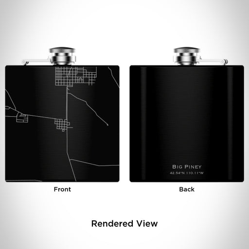 Rendered View of Big Piney Wyoming Map Engraving on 6oz Stainless Steel Flask in Black