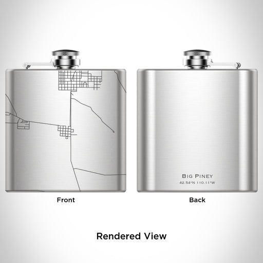 Rendered View of Big Piney Wyoming Map Engraving on 6oz Stainless Steel Flask