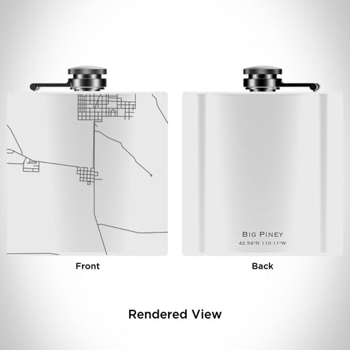 Rendered View of Big Piney Wyoming Map Engraving on 6oz Stainless Steel Flask in White