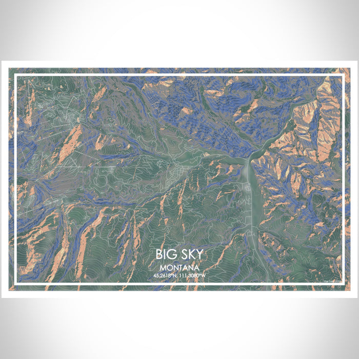 Big Sky Montana Map Print Landscape Orientation in Afternoon Style With Shaded Background