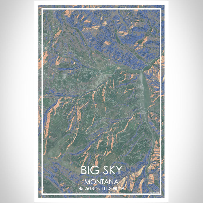 Big Sky Montana Map Print Portrait Orientation in Afternoon Style With Shaded Background