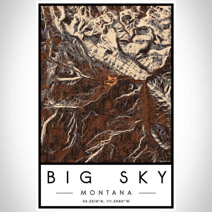 Big Sky Montana Map Print Portrait Orientation in Ember Style With Shaded Background